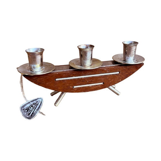 Image 1 of Stylish mid‑century modern candlestick JRUS‑Metall GmbH – wood+metal Germany 1960s