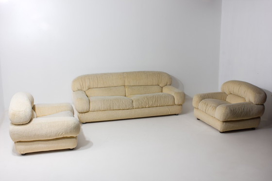 Image 1 of Elegantes sillones italianos en tela color crema, años 70