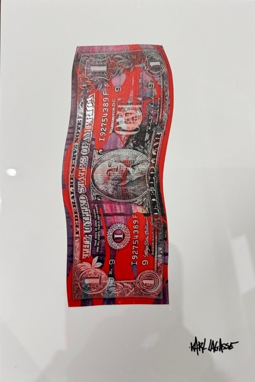Karl LAGASSE - One Dollar in My Red Canvas - Artist's Silkscreen Print – lithos zeefdrukken, Plexiglass