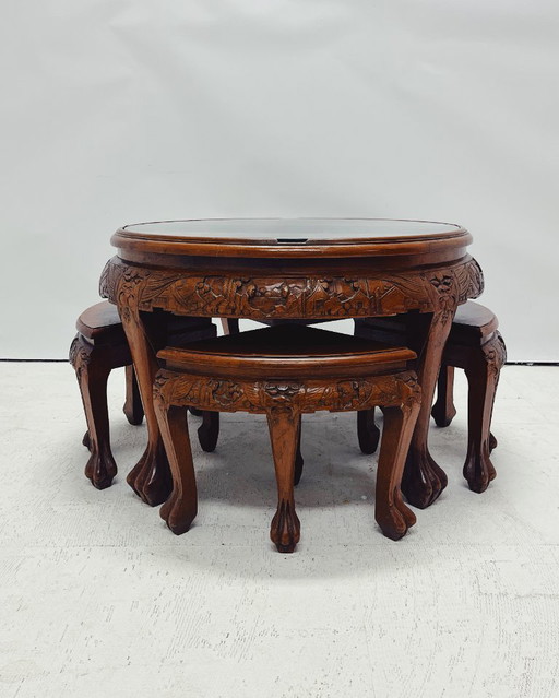Chinese coffee table with matching stools