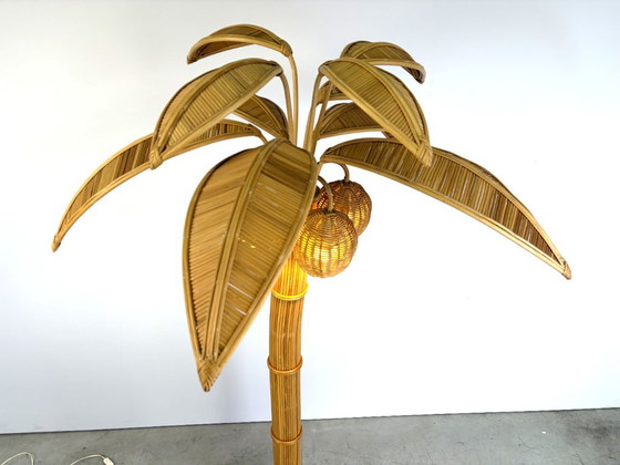 Lampada da terra vintage a palma, anni '70 - di Mario Lopez Torres, Lampade da terra, Rattan, Beige (foto 11 di 12)