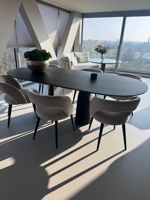 6 sillas de comedor Ally Design estilo Valentino – Aspecto bouclé de lujo | Patas negras