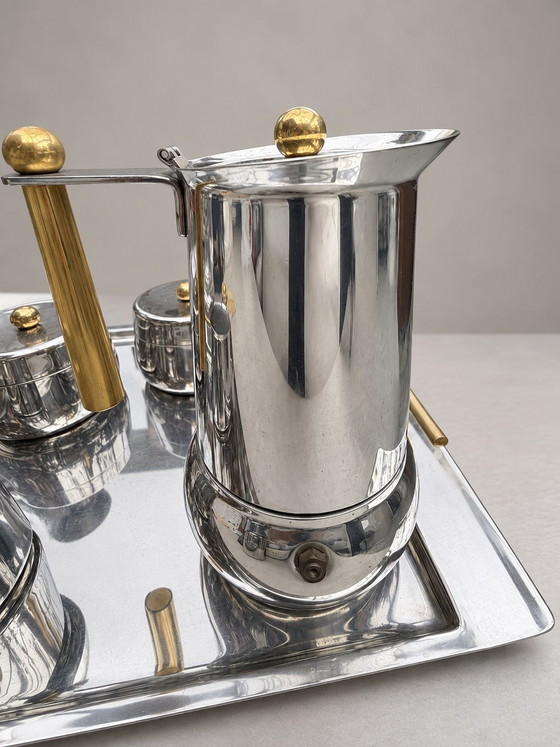 État neuf! Set café vintage Guido Bergna pour Douwe Egberts – 5 pièces design italien (Acier Inoxydable (photo 3 of 10)