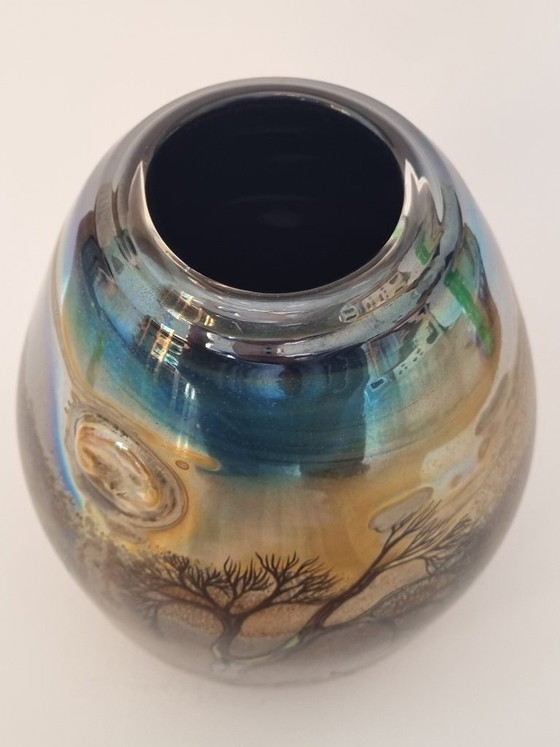 Image 1 of Eisch Studioglas Vase 1991 – Signed – Iridescent – ​​Landscape Decor 18.5cm