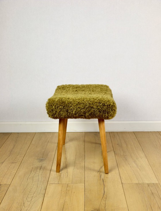 Image 1 of Sgabello alto con seduta color cachi / oliva / rosso - gambe in faggio