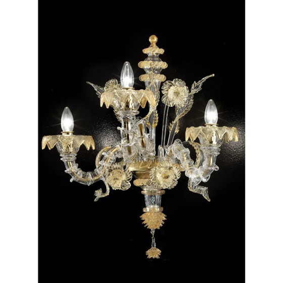 Image 1 of Italiaans Murano glas Ca’ Rezzonico – Handgemaakt ontwerp met gouden bloemenmotief