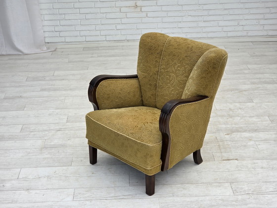 Image 1 of 1960er Jahre, Dänisches Design, Sessel, Originalzustand, Möbelstoff, dunkles Buchenholz.