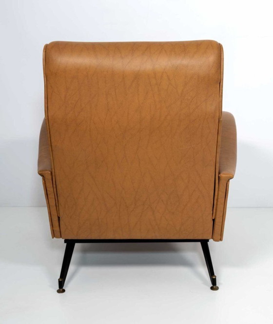 Image 1 of Sillón de cuero italiano de mediados de siglo, estilo Marco Zanuso, década de 1970