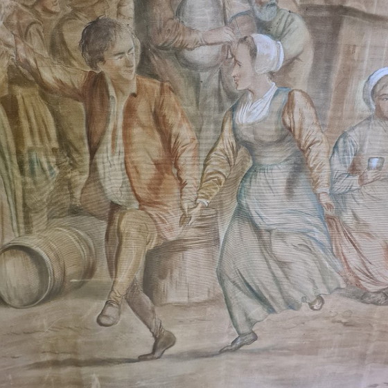 Image 1 of Oude Franse Hand Getekende Wandversiering