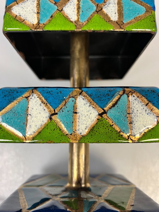 Image 1 of Vintage Geëmailleerde Kleurrijke Tafellamp, Italië 1970's