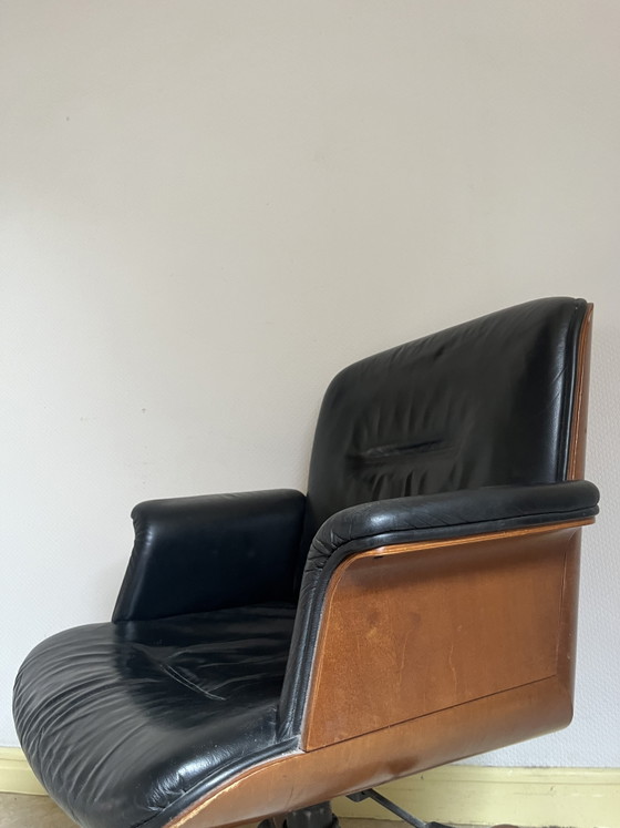 Vintage Design Office Chair - Black Leather + Wooden Shell - SPD Arredi - Swivel – Swivel chairs (photo 4 of 11)