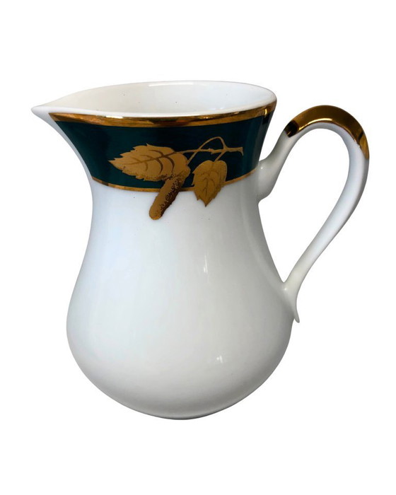 Image 1 of Juego moderno de tetera y lechera de porcelana Thun Carlsbad - Diseño en verde y hojas de oro