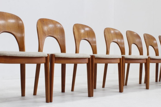 Vintage Danish Mid Century Dining chairs Niels Koefoed, set of 8, Wood, Textile, Brown, Mid Century Modern (photo 4 of 11)