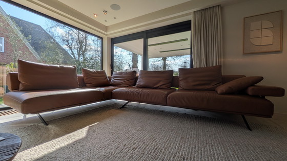 Image 1 of Canapé d'angle en cuir véritable, couleur cognac