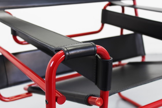 Image 1 of Set of 2 Wassily Chairs Black Leather Marcel Breuer Knoll Seats