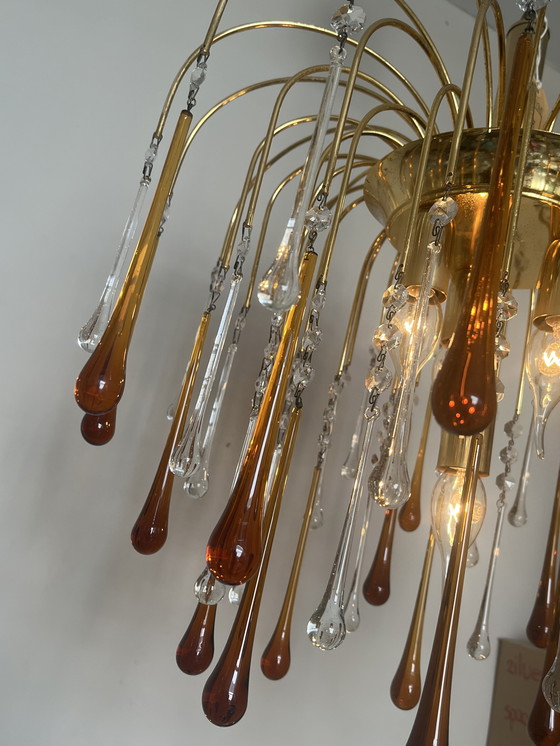 Image 1 of Set of 2 Vintage XL Teardrop Chandeliers Brown Pears