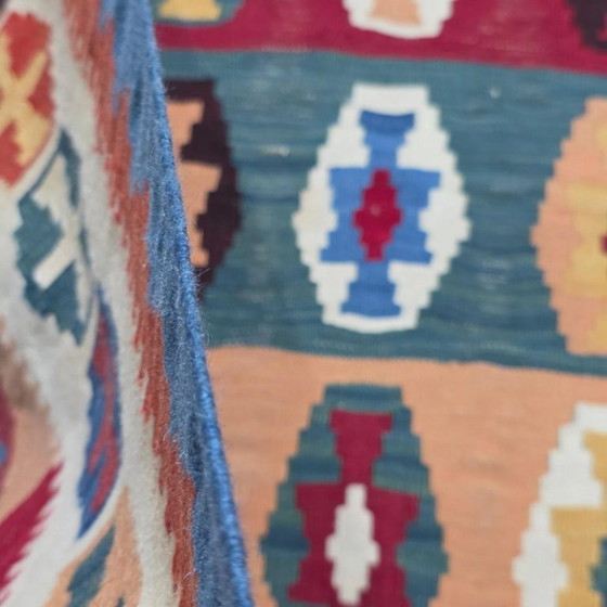 Vintage Turkse kilim – Handgeweven wol, geometrisch patroon (118 x 207 cm) – Vloerkleden en tapijten, Wool (photo 6 of 9)