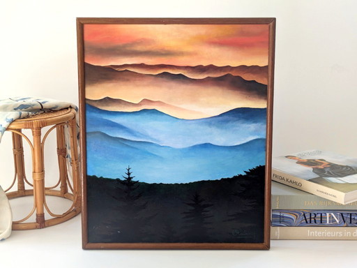 Peinture à l'huile vintage sur panneau | Paysage des Pyrénées françaises | Signée par l'artiste 1989