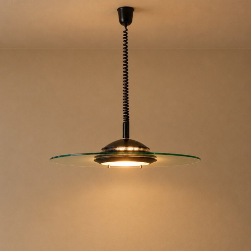Vintage Mid-Century UFO-Pendelleuchte – runde Glasscheibe