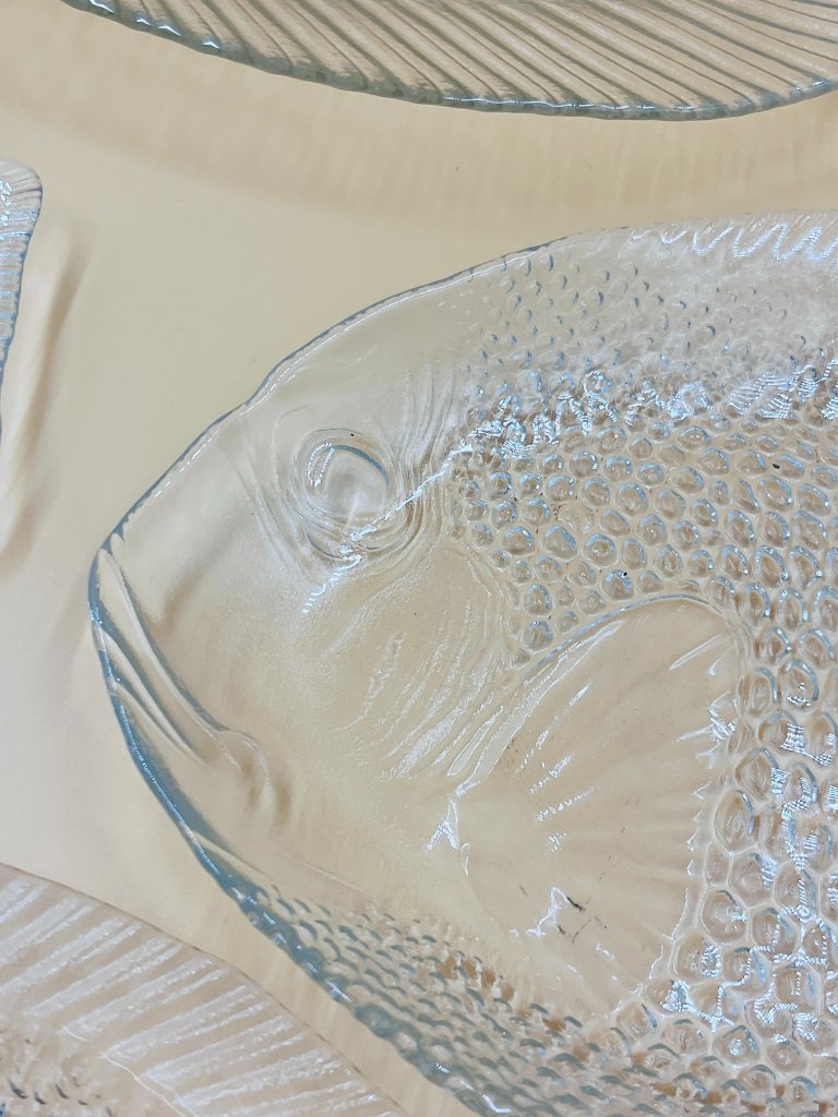 Service à Poisson En Verre Arcoroc 7 Pièces - Plateau Vintage 1970