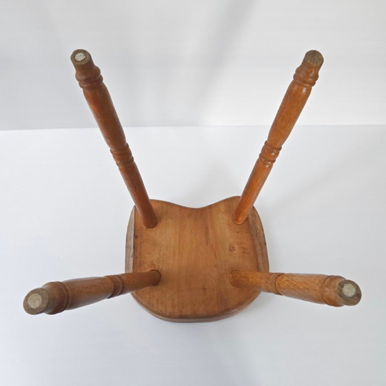 Image 1 of SUPERB VINTAGE BRUTALIST STOOL 1950 IN OAK, 4 LEGS, 50S
