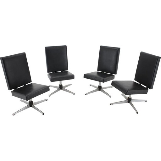 Vintage draaifauteuil in zwart kunstleer, Tsjecho-Slowakije 1970