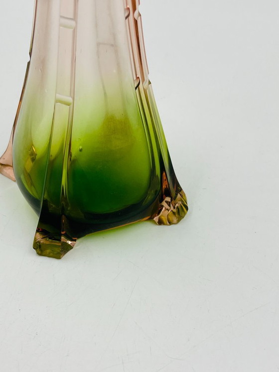 Image 1 of Pair of vintage bud vases in pink and green glass