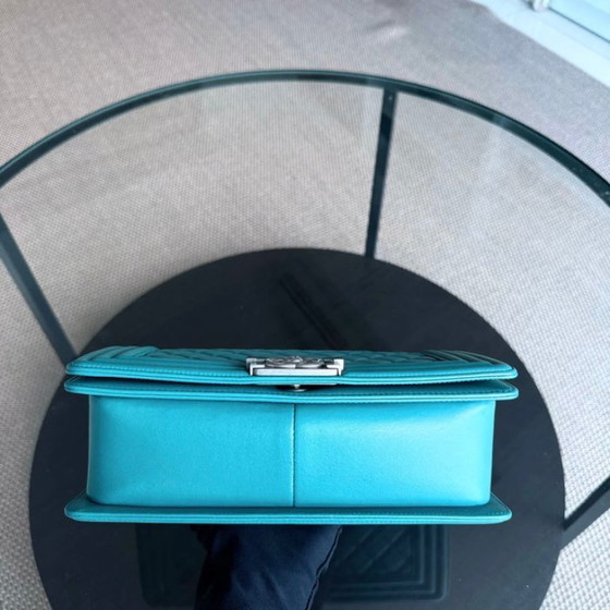 Image 1 of Chanel Boy Medium - 25CM Quilted Lambskin Blue Silver Hardware Series 19