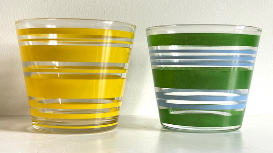 Image 1 of Pair of vintage screen-printed glass planters
