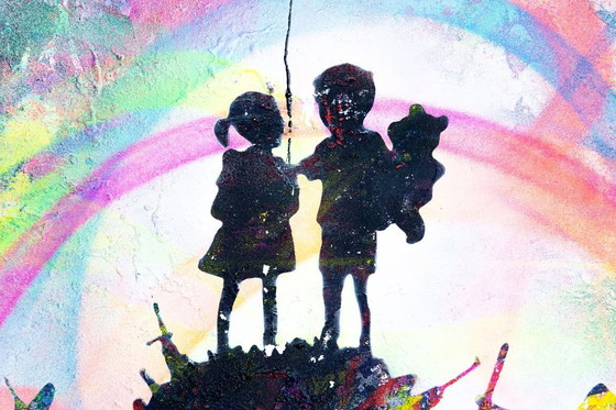 Image 1 of UTOPIA - Kids on Guns Hill - Artist's painting under glass