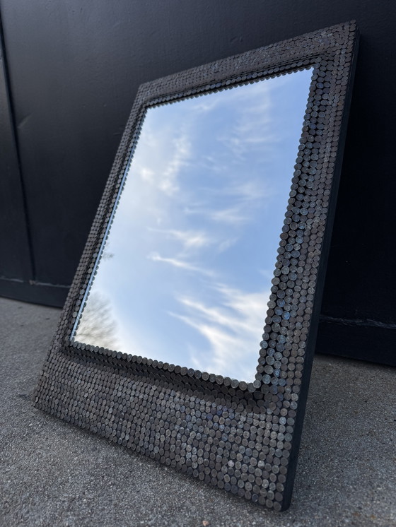 Image 1 of Brutalist style studded mirror from the 1950s