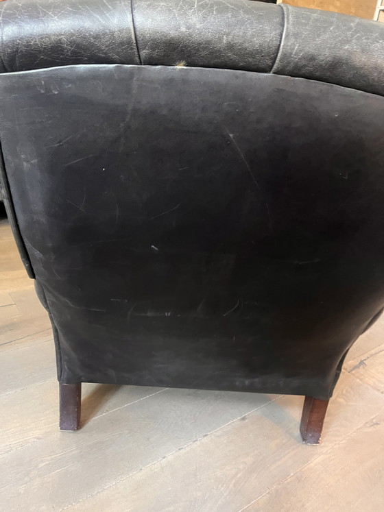 Image 1 of Vintage Chesterfield smoking chair with footstool