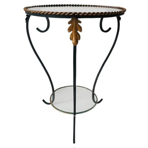 Table d'appoint vintage en fer forgé et verre, style Hollywood Regency, années 1960, motif acanthe