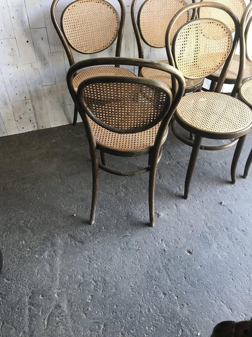 Chaises de salle à manger en bois et rotin, Allemagne, années 1960, lot de 6