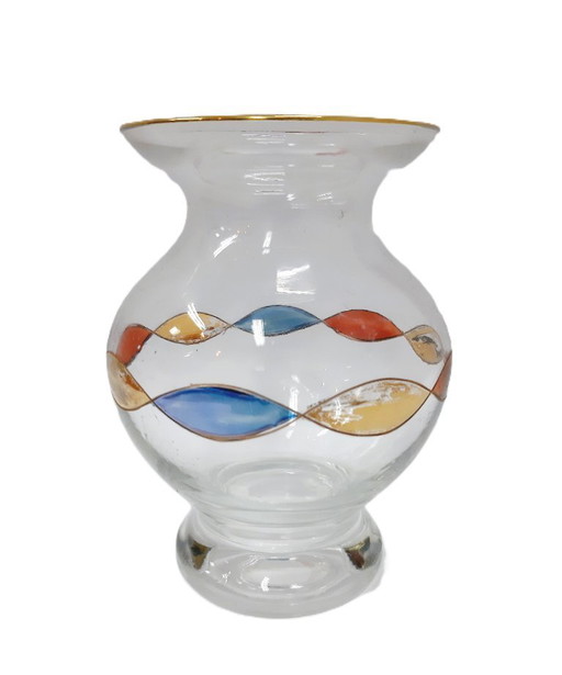 Vaso in vetro trasparente con treccia colorata dipinta