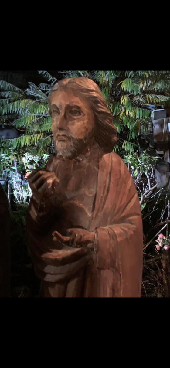 Ensemble de 3 grandes statues sacrées en bois (la Vierge et Moïse) – bois massif, jusqu'à 63 cm, avec (photo 3 of 10)