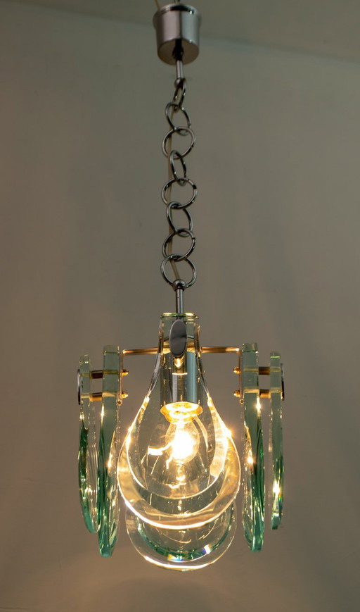 Suspension italienne moderne du milieu du siècle en chrome et verre épais par Veca, années 1960