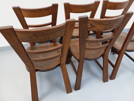 Image 1 of Set of 6 vintage brutalist oak chairs from the 1950s