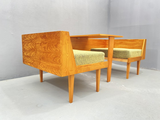 Image 1 of Divano in legno di metà secolo con tavolino laterale – Design modulare, anni '70