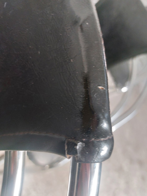 Image 1 of 4 x Chromrohr-Esszimmerstühle aus schwarzem Leder, Italien 1980