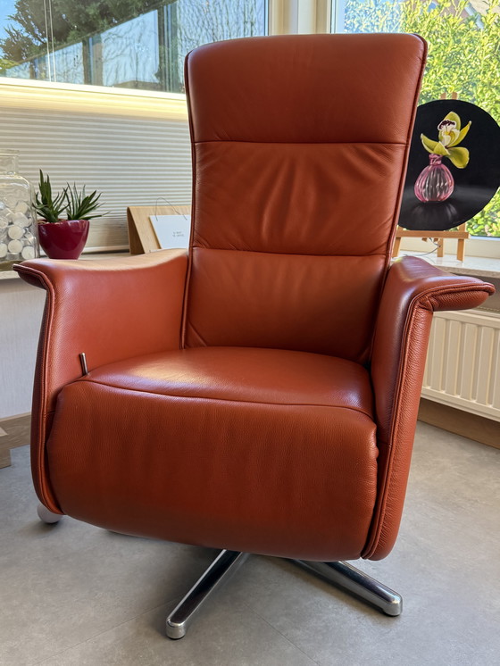 Image 1 of 2 stuks draai relaxfauteuils in leder arancione