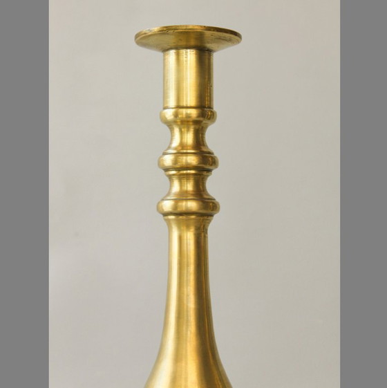 Image 1 of Large, solid antique bronze candlesticks. Antique bronze candle holders. Unique pair.