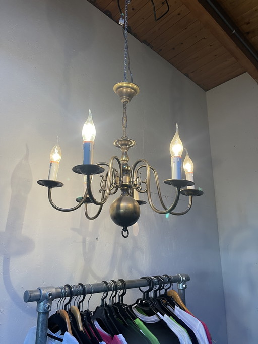 Lampadario antico a 6 bracci – kroonluchters, Metal, Brass