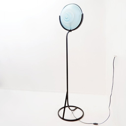 Disc" floor lamp in metal and sandblasted glass