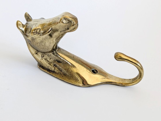 Image 1 of Set of 3 Vintage Brass Horse Head Wall Hooks Equestrian Heritage Accent