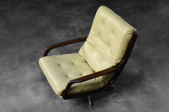 Image 1 of Vintage Mid-Century German Modern Leather Swivel Armchair by Eugen Schmidt for Soloform, 1960s