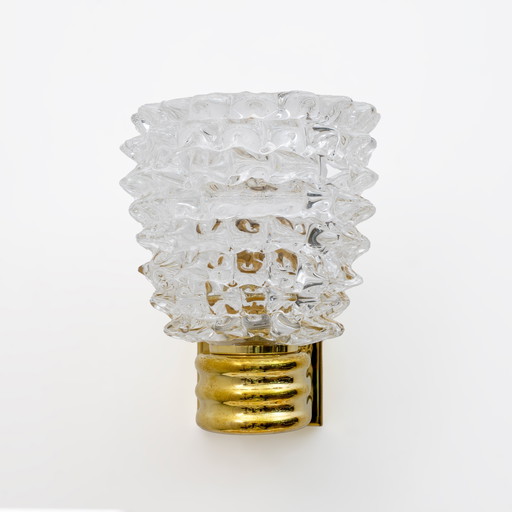 Paire de grandes appliques en laiton et verre de Murano Rostrato