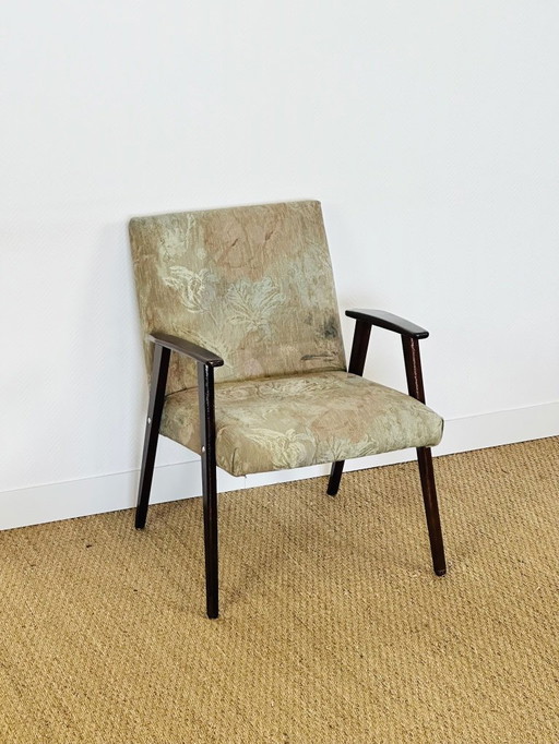 Vintage-Sessel aus dunklem Holz und mit floral gemustertem Stoff, 1960