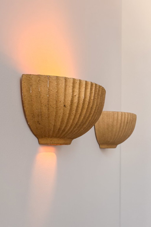 Paar Vintage Wandleuchten aus beiger Keramik, Frankreich, 1970