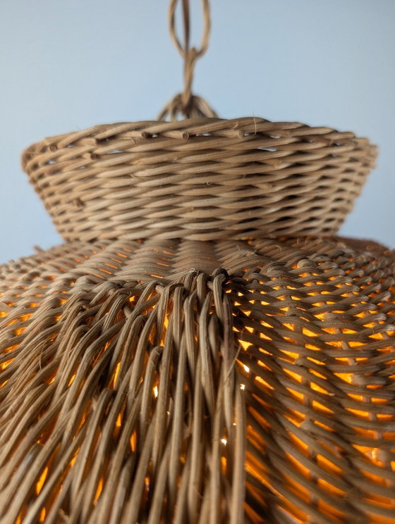 Organic Modern Wicker Pendant Lamp With Layered Petal Shade, Late 20th Century (photo 7 of 9)